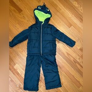 Carter's Dark Teal Snowsuit with Bright Yellow Lining